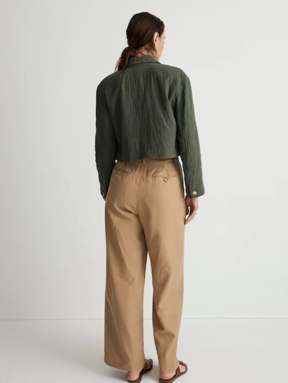 Madewell The Drop-Shoulder Crop Blazer Jacket Cotton-Linen Foraged Green S - Picture 4 of 13